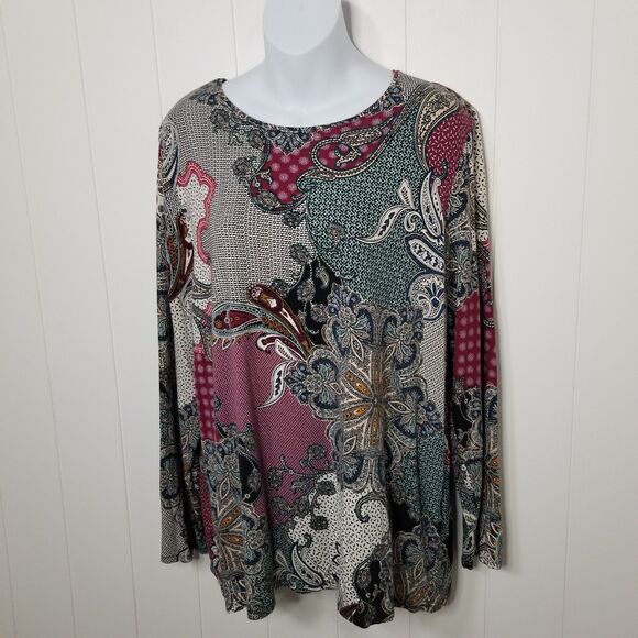 Chico's Women's Top Size 3 US XL Paisley Boho Pullover Long Sleeve - Picture 3 of 8